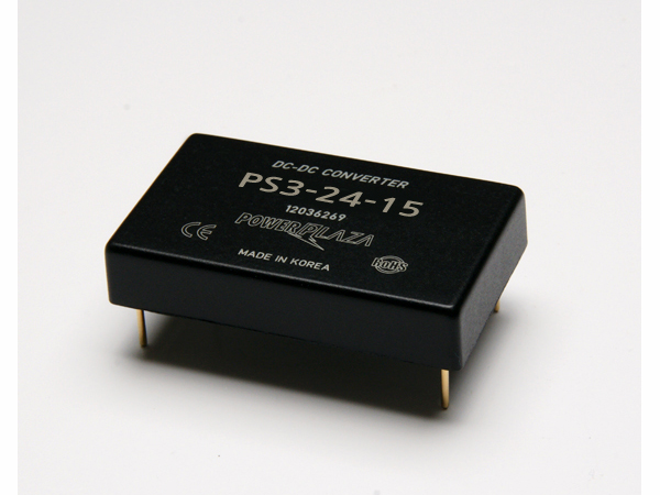 디바이스마트,전원/파워/배터리 > DC-DC 컨버터 모듈 > 강하형 모듈(실장) > 절연 스위칭 모듈,Power Plaza,PS3-24-15,실장형 / 고정출력전압 / 1chch 출력 / 강하형 3W 절연 스위칭 컨버터 / 입력전압 : 18V~32V / 출력전압 : 15V / 출력전류 : 200mA / 변환효율 : 최대 82% / 절연전압 : 500V / 스위칭 주파수 : 300kHz / 입력단자 : 스루홀 핀 / 출력단자 : 스루홀 핀 / 패키지 : 밀폐형 모듈