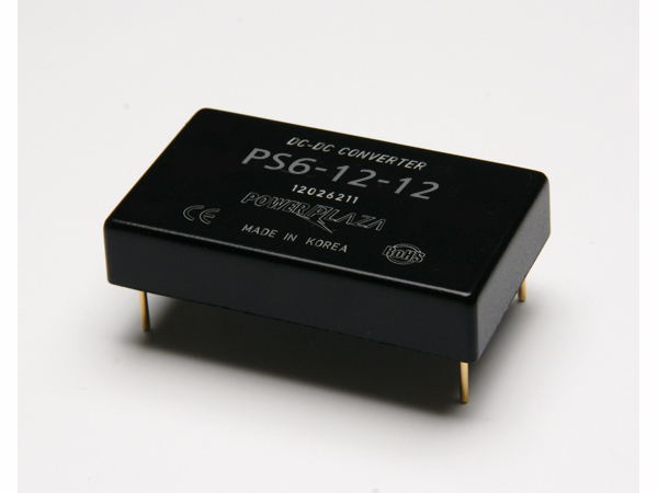 디바이스마트,전원/파워/배터리 > DC-DC 컨버터 모듈 > 정전압 모듈(실장, 절연 스위칭),Power Plaza,PS6-12-12,실장형 / 고정출력전압 / 1chch 출력 / 정전압 6W 절연 스위칭 컨버터 / 입력전압 : 8V~16.5V / 출력전압 : 12V / 출력전류 : 500mA / 변환효율 : 최대 82% / 절연전압 : 500V / 스위칭 주파수 : 300kHz / 입력단자 : 스루홀 핀 / 출력단자 : 스루홀 핀 / 패키지 : 밀폐형 모듈