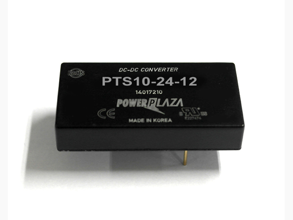 디바이스마트,전원/파워/배터리 > DC-DC 컨버터 모듈 > 승압형 모듈(실장, 절연 스위칭),Power Plaza,PTS10-24-12,실장형 / 고정출력전압 / 1chch 출력 / 승압형 10W 절연 스위칭 컨버터 / 입력전압 : 10V~36V / 출력전압 : 12V / 출력전류 : 900mA / 변환효율 : 최대 83% / 절연전압 : 500V / 스위칭 주파수 : 300kHz / 입력단자 : 스루홀 핀 / 출력단자 : 스루홀 핀 / 패키지 : 밀폐형 모듈