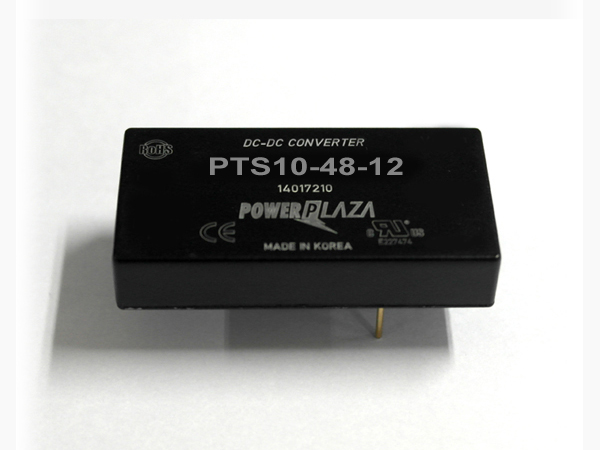 디바이스마트,전원/파워/배터리 > DC-DC 컨버터 모듈 > 강하형 모듈(실장) > 절연 스위칭 모듈,Power Plaza,PTS10-48-12,실장형 / 고정출력전압 / 1chch 출력 / 강하형 10W 절연 스위칭 컨버터 / 입력전압 : 20V~72V / 출력전압 : 12V / 출력전류 : 900mA / 변환효율 : 최대 84% / 절연전압 : 500V / 스위칭 주파수 : 300kHz / 입력단자 : 스루홀 핀 / 출력단자 : 스루홀 핀 / 패키지 : 밀폐형 모듈