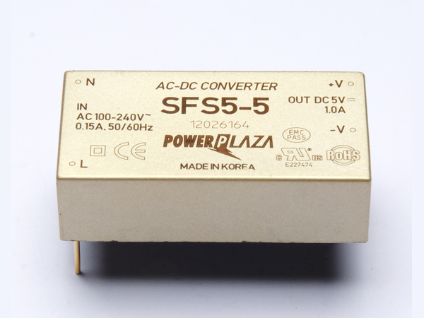 디바이스마트,전원/파워/배터리 > SMPS > On-Board 타입 > 1채널 (Single),Power Plaza,SFS5-5,On board 타입 1채널 5W SMPS / 출력전압 : 5V / 출력전류 : 1A / 입력전압 : AC 85~264V / 변환효율 : 75% / Power Plaza