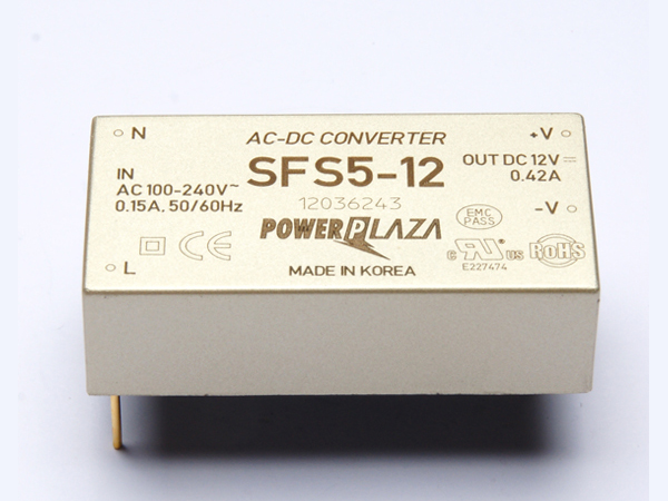 디바이스마트,전원/파워/배터리 > SMPS > On-Board 타입 > 1채널 (Single),Power Plaza,SFS5-12,On board 타입 1채널 5W SMPS / 출력전압 : 12V / 출력전류 : 420mA / 입력전압 : AC 85~264V / 변환효율 : 77% / Power Plaza