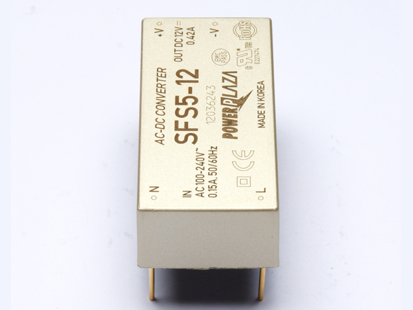 디바이스마트,전원/파워/배터리 > SMPS > On-Board 타입 > 1채널 (Single),Power Plaza,SFS5-12,On board 타입 1채널 5W SMPS / 출력전압 : 12V / 출력전류 : 420mA / 입력전압 : AC 85~264V / 변환효율 : 77% / Power Plaza