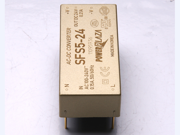 디바이스마트,전원/파워/배터리 > SMPS > On-Board 타입 > 1채널 (Single),Power Plaza,SFS5-24,On board 타입 1채널 5W SMPS / 출력전압 : 24V / 출력전류 : 210mA / 입력전압 : AC 85~264V / 변환효율 : 77% / Power Plaza