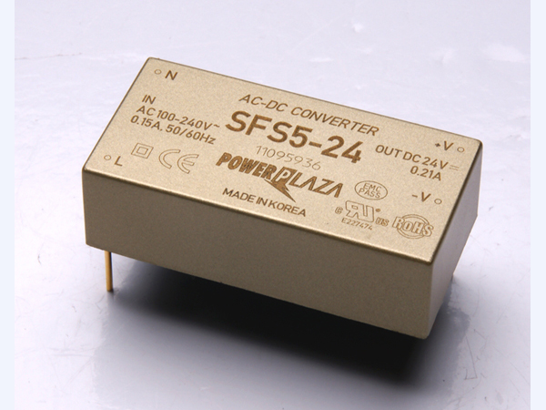 디바이스마트,전원/파워/배터리 > SMPS > On-Board 타입 > 1채널 (Single),Power Plaza,SFS5-24,On board 타입 1채널 5W SMPS / 출력전압 : 24V / 출력전류 : 210mA / 입력전압 : AC 85~264V / 변환효율 : 77% / Power Plaza