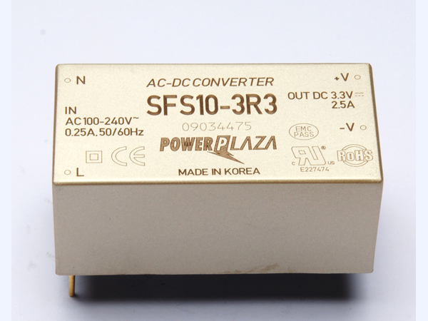 디바이스마트,전원/파워/배터리 > SMPS > On-Board 타입 > 1채널 (Single),Power Plaza,SFS10-3R3,On board 타입 1채널 8.25W SMPS / 출력전압 : 3.3V / 출력전류 : 2.5A / 입력전압 : AC 85~264V / 변환효율 : 70% / Power Plaza