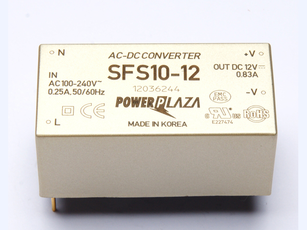 디바이스마트,전원/파워/배터리 > SMPS > On-Board 타입 > 1채널 (Single),Power Plaza,SFS10-12,On board 타입 1채널 10W SMPS / 출력전압 : 12V / 출력전류 : 830mA / 입력전압 : AC 85~264V / 변환효율 : 77% / Power Plaza