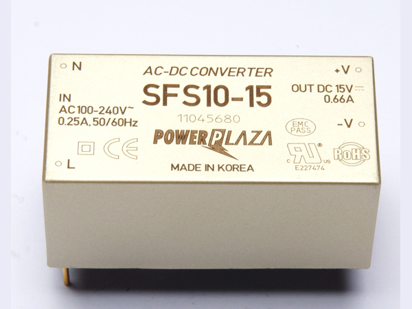 디바이스마트,전원/파워/배터리 > SMPS > On-Board 타입 > 1채널 (Single),Power Plaza,SFS10-15,On board 타입 1채널 10W SMPS / 출력전압 : 15V / 출력전류 : 660mA / 입력전압 : AC 85~264V / 변환효율 : 78% / Power Plaza