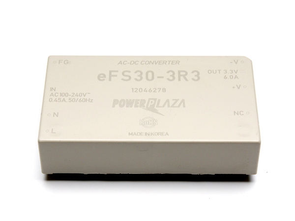 디바이스마트,전원/파워/배터리 > SMPS > On-Board 타입 > 1채널 (Single),Power Plaza,eFS30-3R3,On board 타입 1채널 20W SMPS / 출력전압 : 3.3V / 출력전류 : 6A / 입력전압 : AC 85~264V / 변환효율 : 77% / Power Plaza