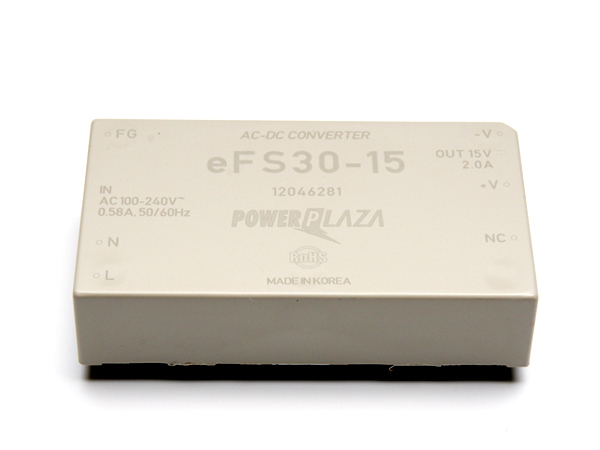 디바이스마트,전원/파워/배터리 > SMPS > On-Board 타입 > 1채널 (Single),Power Plaza,eFS30-15,On board 타입 1채널 30W SMPS / 출력전압 : 15V / 출력전류 : 2A / 입력전압 : AC 85~264V / 변환효율 : 87% / Power Plaza