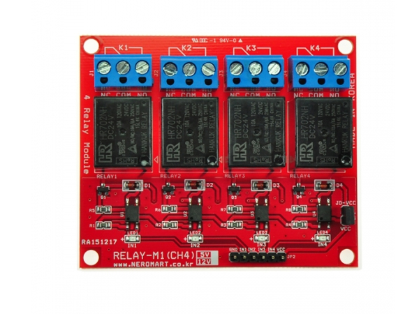 디바이스마트,MCU보드/전자키트 > 전원/신호/저장/응용 > 릴레이,AVRMALL,RELAY-M1(CH4)-24V (NER-13457),4 채널 릴레이모듈- 24V,  절연회로 적용