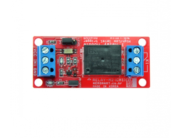디바이스마트,MCU보드/전자키트 > 전원/신호/저장/응용 > 릴레이,AVRMALL,RELAY-M2(CH1)-12V (NER-13706),1 채널 릴레이모듈- 12V, 트리거 LOW/HIGH점퍼로 선택가능, 절연회로 적용