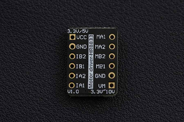 디바이스마트,기계/제어/로봇/모터 > 모터드라이버 > DC모터 드라이버 > 100W 이하 DC모터 드라이버,DFROBOT,DC 모터 드라이버 2x1.5A (HR8833) [DRI0040],로직 입력 전압 (VCC) : 3.3-5V / 부하 공급 전압 (VM) 3.3-10V / 최대 연속 동작 전류 : 1.5A (Single) / 작동온도 -20 ~ 85℃ / 모듈 크기 : 18* 13mm