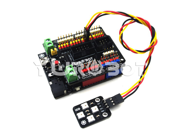 디바이스마트,오픈소스/코딩교육 > 아두이노 > 아두이노 LED/LCD모듈,YwRobot,아두이노 WS2812 Full Color LED Module [ELB061000],5050 RGB LED 4개를 장착한 아두이노 LED 모듈 입니다.