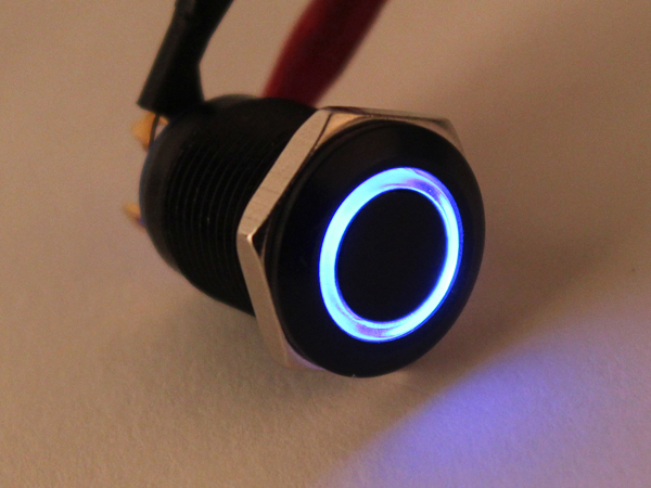 디바이스마트,스위치/부저/전기부품 > 스위치 > 푸쉬버튼 스위치 > 메탈 스위치,NW3 (New3),LED 블랙 메탈 푸쉬 스위치 링(파랑) [HX12-C2],일반푸쉬(PUSH) 스위치 / 색상: BLUE (조광형) / 정격 전류 : 2A / 정격전압-DC : 36 VDC / 재질 : 블랙 무광 / 홀가공 : 12mm / 스위치 : 14mm / LED발광 링 타입 / 생활방수 / 노브 플랫 타입