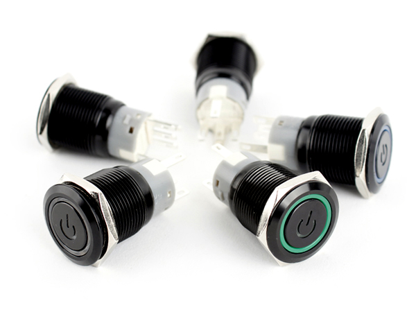 LED 블랙 메탈 푸쉬락 스위치 전원(파랑12V) [HX19-A3]