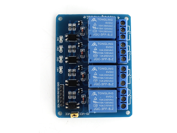 디바이스마트,MCU보드/전자키트 > 전원/신호/저장/응용 > 릴레이,SZH,아두이노 4채널 5V 릴레이 모듈 [SZH-RLBG-012],5V 광절연 Relay Board / 250V 10A, 30V 10A / LED 인디케이터 / Size: 77mm x 57mm