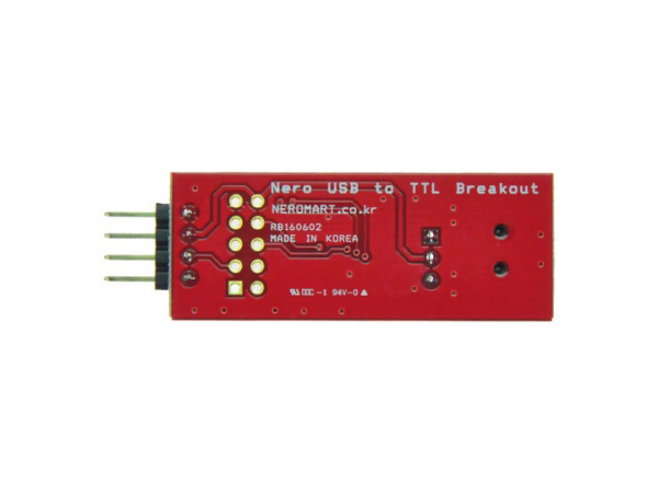 디바이스마트,MCU보드/전자키트 > 개발용 장비 > USB/RS232/RS485 컨버터,AVRMALL,Nero USB to TTL Breakout (4pin Header) (NER-16102),FTDI 5V/3.3V 4핀헤더R/A타입- USB to TTL변환보드, avrmall board와호환
