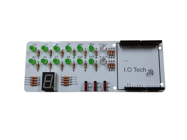 디바이스마트,오픈소스/코딩교육 > 아두이노 > LED/LCD모듈,I.O Tech,[아두이노 쉴드] I. LED (아두이노 기초 LED 모듈),아두이노(Arduino) 우노 보드와 간단히 연결하여 사용할 수 있는 아두이노 쉴드형 모듈 / LED와 7세그먼트, RGB LED 등 LED에 관한 모든 것을 동작시켜 보는 쉴드형 모듈