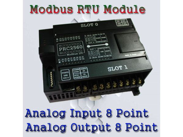 디바이스마트,MCU보드/전자키트 > 통신/네트워크 > 기타 네트워크/통신,,PRC2560-AI8AO8 (아날로그 입력 8+아날로그 출력 8) [모드버스 입출력 모듈],[Analog Input 8 Point+Analog Output 8 Point] (RTD,PT1000,PT100,0~10V,0~20mA,4~20mA) 프로그램 가능한 모드버스 입출력 모듈로 RS-485, RS-232, USB 통신을 지원하며, 산업용 표준 통신 프로토콜 Modbus RTU지원으로 SCADA, TOUCH, PLC와의 연결이 용이합니다. 디지털 입출력 및 아날로그 입출력을 모듈별로 지원하므로 확장성이 용이하고, 모드버스 입출력 기능뿐 아니라 부가기능으로 무료로 제공되는 Logic Builder Freeon 소프트웨어를 이용하여 초보자도 손쉽게 로직 프로그램이 가능해 PLC 또는 DDC 처럼 사용이 가능합니다.