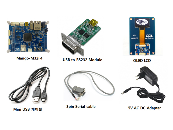 디바이스마트,MCU보드/전자키트 > 프로세서/개발보드 > ARM > Cortex-M4,(주)씨알지테크놀러지,Mango-M32F4 OLED Start Kit [ Cortex-M4 EVB ],STM32F407 CPU 탑재 / ARM Cortex-M4 32b MCU + FPU /  전원 : DC-JACK 5V, 1A / 크기 : 120 x 76 mm / Cortex-M4 EVB