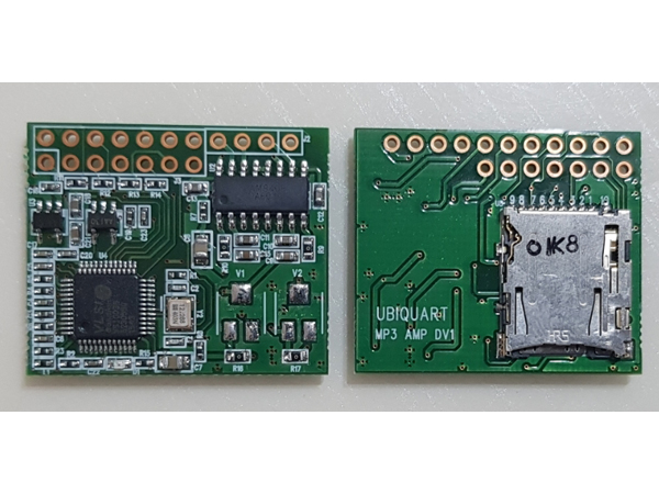 디바이스마트,MCU보드/전자키트 > 음악/앰프/녹음 > MP3/음악재생,유비쿼트,초소형 VS1003B mp3 모듈 (3W앰프,sdcard소켓내장-디지털볼륨Ver.),하나의 PCB 모듈안에 CODEC IC, 주변회로, Micro Sdcard socket 장착으로 활용성을 높인 초소형 mp3 모듈입니다.