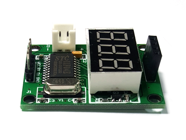 디바이스마트,MCU보드/전자키트 > 센서모듈 > 라이다/거리/초음파/라인 > 초음파센서,SZH,HC-SR04용 거리측정 테스트 FND 모듈 [SZH-EKAD-142],전압 : DC 5 - 12V / 측정거리 : 2 - 400CM  / Size: 42mm X 32mm X 12mm