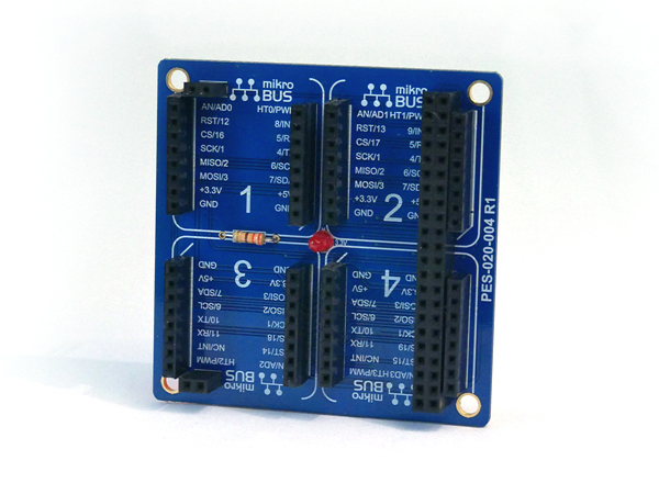 디바이스마트,오픈소스/코딩교육 > 아두이노 > 아두이노 호환쉴드,솔내시스템,[PES-2004] mikroBUS 확장보드 (PHPoC 보드용),4개의 mikroBUS 소켓을 제공하여 다양한 Click 모듈을 쉽게 연결하여 사용할 수 있는 확장보드 입니다.