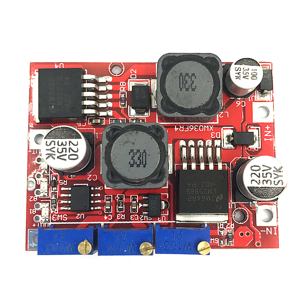 디바이스마트,전원/파워/배터리 > DC-DC 컨버터 모듈 > 강하형 모듈(외장) > 비절연 스위칭 모듈,SZH,LM2596 LM2577S DC-DC 스텝다운 전압 레귤레이터 모듈 [SZH-AT010],외장형 / 가변출력전압 / 가변출력전류 / 가변방식 : 트리머 / 2ch 출력 / 강하형 15W 비절연 스위칭 컨버터 / 입력전압 : 4V~35V / 출력전압 : 1.25V~25V / 출력전류 : 2A / 변환효율 : 최대 80% / 입력단자 : 스루홀 / 출력단자 : 스루홀 / 패키지 : PCB