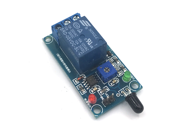 디바이스마트,MCU보드/전자키트 > 센서모듈 > 먼지/가스/연기/불꽃 > 화염/불꽃/번개센서,SZH,5V 릴레이 아두이노 불꽃센서 모듈 [SZH-AT017],불꽃센서의 값에 따라서 DC 혹은 AC 전원을 컨트롤할 수 있는 릴레이제어회로가 내장되어 있습니다.동작전압 5V / 150mA  / Load: 250V 10A AC or 30V 10A DC