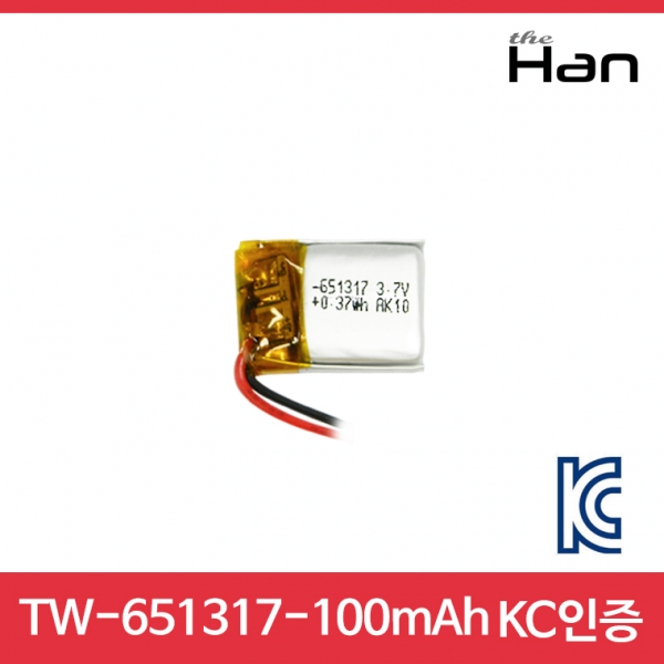 100mAh KC인증 리튬폴리머 배터리 [TW651317]