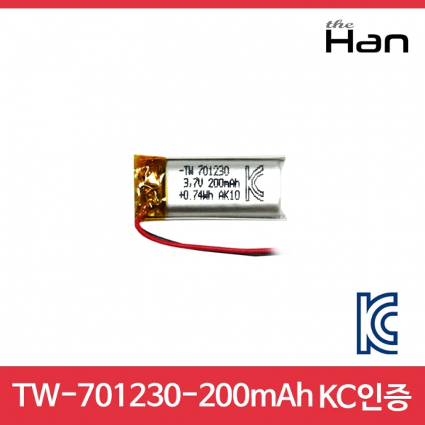 디바이스마트,전원/파워/배터리 > 배터리/배터리홀더 > 배터리팩 Pack > 리튬폴리머 Li-Po,주식회사 더한,200mAh KC인증 리튬폴리머 배터리 [TW701230],제조사 : 더한 / 전압 : 3.7V / 용량 : 200mAh / 소재 Li-Po / 출력단자 : A1251-02 / 특징 : 사이즈 : 1.2cm X 3.0cm