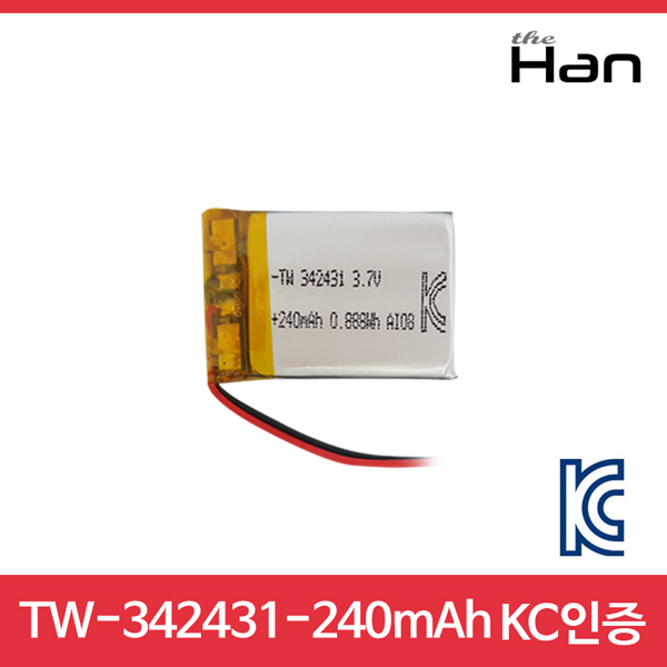 240mAh KC인증 리튬폴리머 배터리 [TW342431]