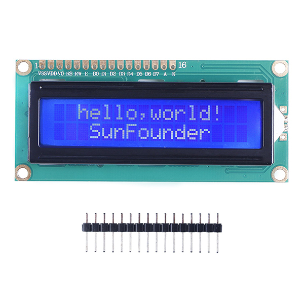 디바이스마트,MCU보드/전자키트 > 디스플레이 > LCD/OLED,SunFounder,5V 백라이트 16x2 LCD1602 모듈 [CN0293],초보자가 사용하기 편리한 16x2 32문자를 표시하는 산업업용 문자 LCD / ROM에는 숫자, 대문자, 일반 기호 등 160개의 문자가 도트매트릭스로 저장되어 있음 / 핀헤더 납땜 필요