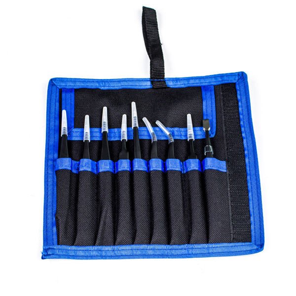 디바이스마트,수공구/전자공구/전동공구 > 전자공구 > 핀셋/IC흡착기/핀제거 > ESD그립 핀셋,SunFounder,9pcs ESD 정전기 방지 핀셋 키트 [CN0012],각각 다른 형태의 9개의 핀셋이 구성되어 있으며 각 핀셋은 정전기방지용 ESD 코팅으로 전기도금처리되어 있음 / 비자성체로 제작되어 부품이 달라붙지 않아 효율성 높음 / 정밀 장비, PCB, 전자제품 등의 유지 관리에 활용