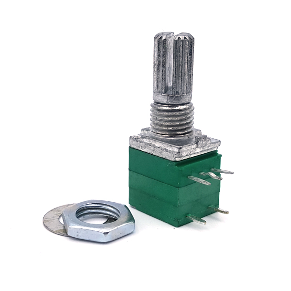 디바이스마트,RLC/수동소자 > (R) 저항 > 가변저항(포텐셔미터) > 로타리 포텐셔미터,SZH,스위치가변저항 10kΩ RV097NS B10K,10k옴 / 온오프가 가능한 가변저항입니다. 스피커 볼륨, LED 디머 등 최소 이하일때 전원을 차단하는 회로에 많이 사용됩니다.