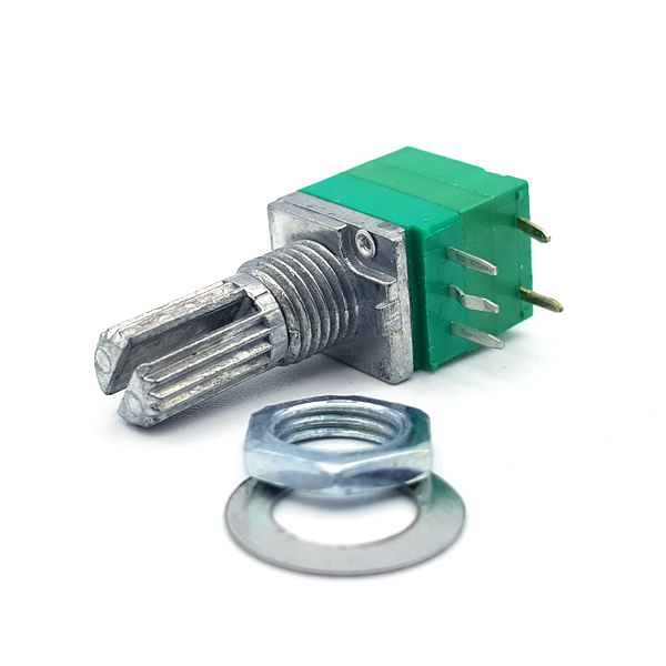 디바이스마트,RLC/수동소자 > (R) 저항 > 가변저항(포텐셔미터) > 로타리 포텐셔미터,SZH,스위치가변저항 50kΩ RV097NS B50K,50k옴 / 온오프가 가능한 가변저항입니다. 스피커 볼륨, LED 디머 등 최소 이하일때 전원을 차단하는 회로에 많이 사용됩니다.