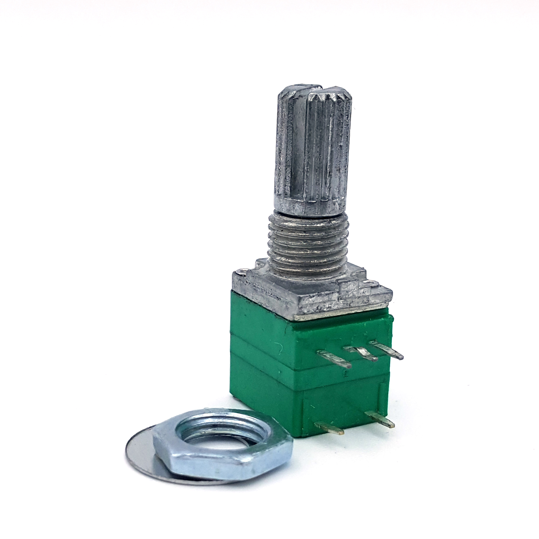 디바이스마트,RLC/수동소자 > (R) 저항 > 가변저항(포텐셔미터) > 로타리 포텐셔미터,SZH,스위치가변저항 100kΩ RV097NS B100K,100k옴 / 온오프가 가능한 가변저항입니다. 스피커 볼륨, LED 디머 등 최소 이하일때 전원을 차단하는 회로에 많이 사용됩니다.