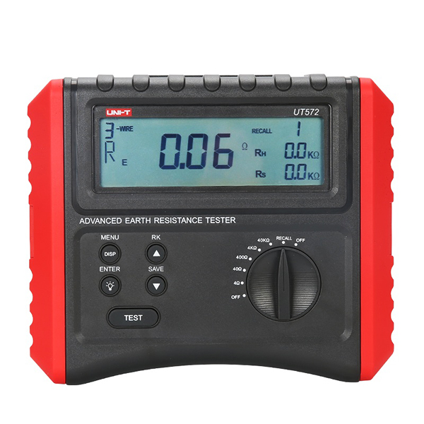 디바이스마트,계측기/측정공구 > 전기/전자 계측기 > 밀리/메가/접지저항,UNI-T,접지 저항계 UT572,UNI-T’s UT572 Advance Earth Resistance Tester features 2/3/4 wire, earth resistance RH/RS and compensating resistance RK test.