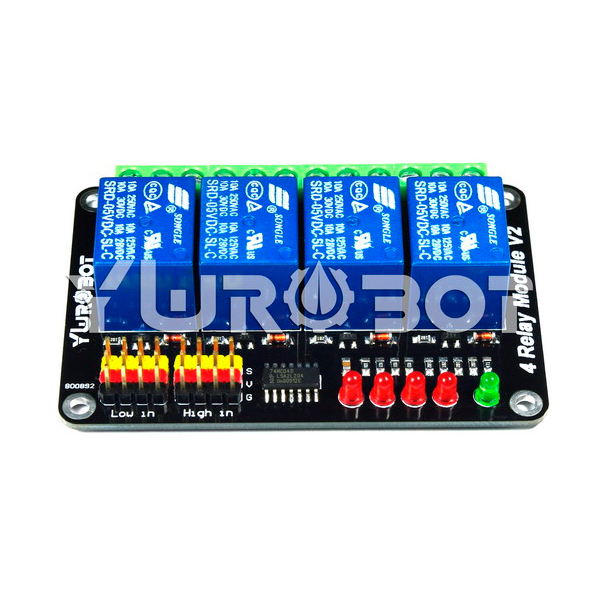 디바이스마트,MCU보드/전자키트 > 전원/신호/저장/응용 > 릴레이,YwRobot,4채널 릴레이 모듈 [ELB040405],아두이노 호환 / 10A 고전류 릴레이로 아두이노를 고전류 디바이스에 쉽게 구동시킴 / 접촉 전류: 10A / 전압: 5V / 사이즈: 75 * 50 * 18mm