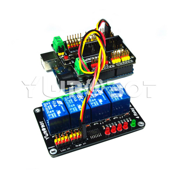 디바이스마트,MCU보드/전자키트 > 전원/신호/저장/응용 > 릴레이,YwRobot,4채널 릴레이 모듈 [ELB040405],아두이노 호환 / 10A 고전류 릴레이로 아두이노를 고전류 디바이스에 쉽게 구동시킴 / 접촉 전류: 10A / 전압: 5V / 사이즈: 75 * 50 * 18mm