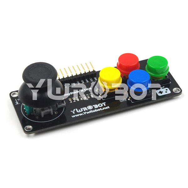 디바이스마트,MCU보드/전자키트 > 버튼/스위치/제어/RTC > 버튼/스위치/조이스틱,YwRobot,PS2 조이스틱 로커 버튼 모듈 [ELB070681],X축과 Y축은 2개의 포텐셔미터를 출력하며, AD 변환을 통해 비틀림 각도를 읽을 수 있습니다. / 4개의 독립 키 / 전압 : 3.3V, 5V / 사이즈: 90 * 34 * 28mm