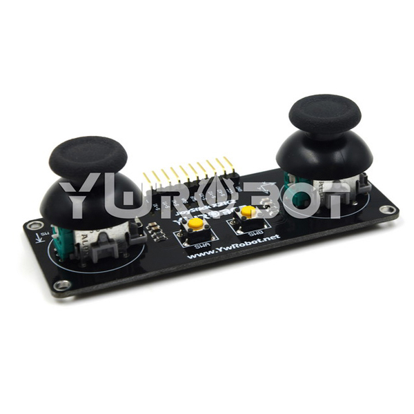 디바이스마트,MCU보드/전자키트 > 버튼/스위치/제어/RTC > 버튼/스위치/조이스틱,YwRobot,PS2 조이스틱 듀얼 로커 버튼 모듈 [ELB070682],X축과 Y축은 2개의 포텐셔미터를 출력하며, AD 변환을 통해 비틀림 각도를 읽을 수 있습니다. / 2개 버튼 / 전압: 3.3V, 5V / 사이즈: 90 * 34 * 28mm