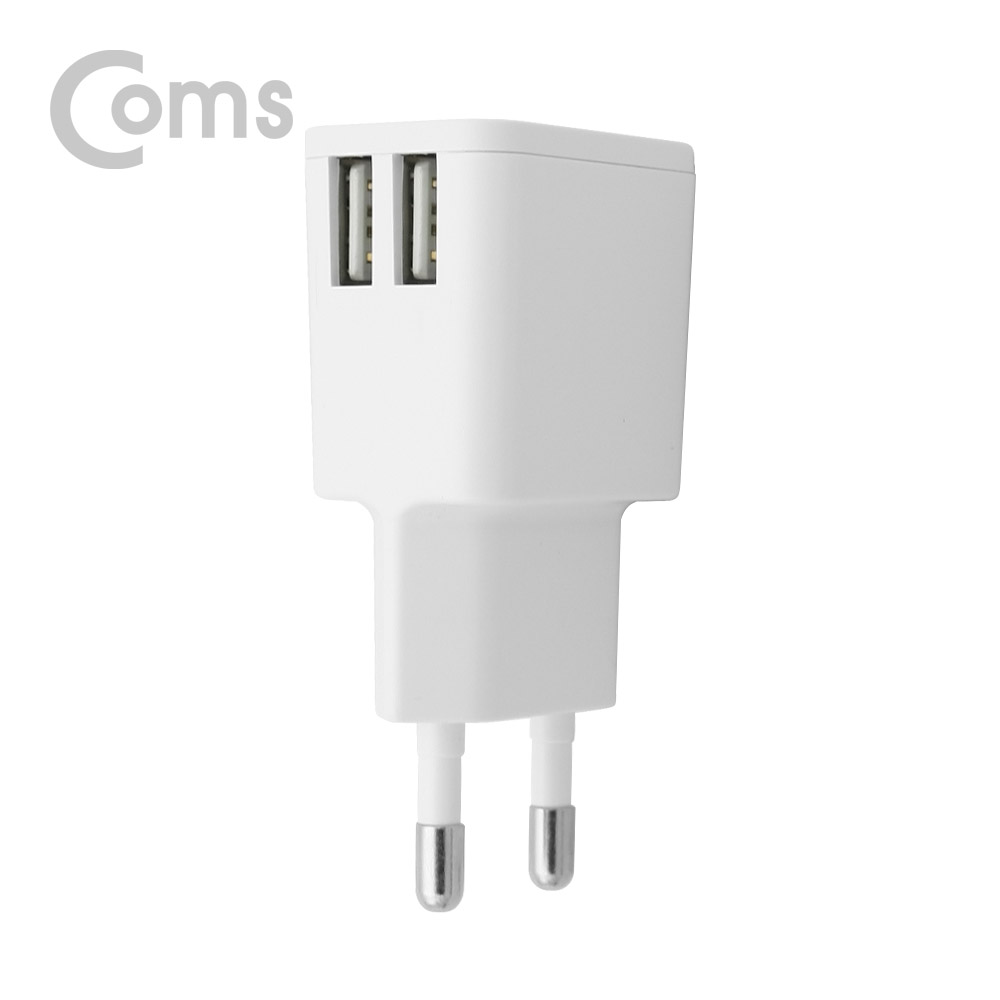 디바이스마트,컴퓨터/모바일/가전 > 스마트폰/스마트기기 > 충전기/보조배터리 > 일반충전기,Coms,[SR2171]  Coms 가정용 충전기 5V 2A, 2Port, 화이트 (케이블 미포함),색상 : 화이트 / 크기 : 75mmX38mmX25mm / 정격입력 : AC 100-240V, 50-60Hz, 0.5A / 정격출력 : DC 5.0V, 2.0A