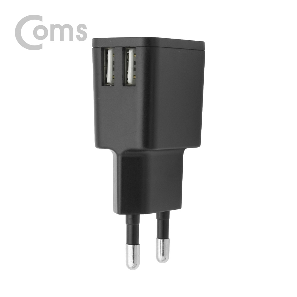 디바이스마트,컴퓨터/모바일/가전 > 스마트폰/스마트기기 > 충전기/보조배터리 > 일반충전기,Coms,가정용 충전기 5V 2A, 2Port, 블랙 (케이블 미포함) [SR2172],색상 : 블랙 / 크기 : 75mmX38mmX25mm / 정격입력 : AC 100-240V, 50-60Hz, 0.5A / 정격출력 : DC 5.0V, 2.0A