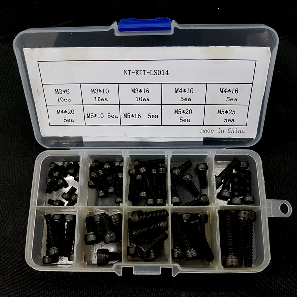 디바이스마트,RLC/수동소자 > 엔지니어 샘플키트 > 볼트/너트/기계부품 키트,NT-KIT,NT- DIY 기계 부품 키트 (흑색 육각 렌치볼트 A) [NT-KIT-LS014],M3,M4,M5 / 6mm~25mm / 합금 스틸 / 육각 렌치볼트로 구성