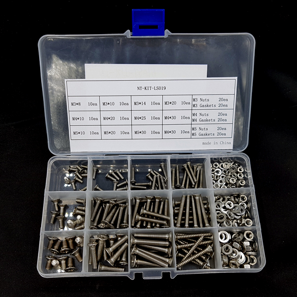 디바이스마트,RLC/수동소자 > 엔지니어 샘플키트 > 볼트/너트/기계부품 키트,NT-KIT,접시머리 볼트 + 나사 키트 B [NT-KIT-LS019],M3,M4,M5 / 8mm~30mm / 카본 스틸 / 접시머리 볼트와 접시머리 태핑나사로 구성