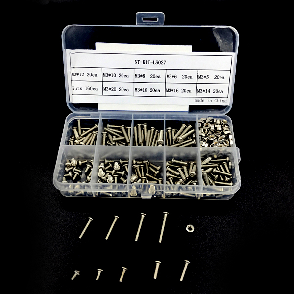 디바이스마트,RLC/수동소자 > 엔지니어 샘플키트 > 볼트/너트/기계부품 키트,NT-KIT,둥근머리 렌치볼트 + 너트 샘플키트(340pcs) [NT-KIT-LS027],M3 / 5mm~20mm / 다양한 사이즈의 렌치볼트와 너트로 구성