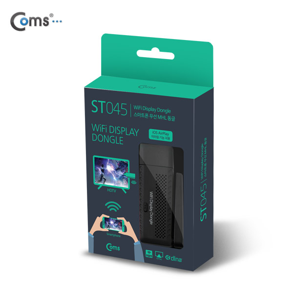 디바이스마트,컴퓨터/모바일/가전 > 스마트폰/스마트기기 > 케이블/젠더 > 젠더,Coms,[ST045]  Coms 스마트폰 무선 MHL 동글 Miracast/DLNA 지원(iOS10 미러링지원),스마트 기기에 있는 영상/음성 컨텐츠를 무선으로 전송하여 TV의 HDMI 단자로 출력하는 무선 MHL동글(아답터) 입니다.