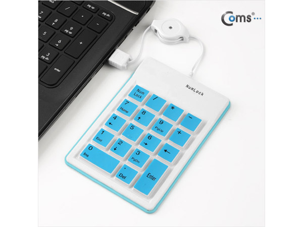 디바이스마트,컴퓨터/모바일/가전 > 키보드/마우스 > 키보드 > 유선 키보드,Coms,키패드-USB 자동감김 [A1580],고무, 블루&화이트